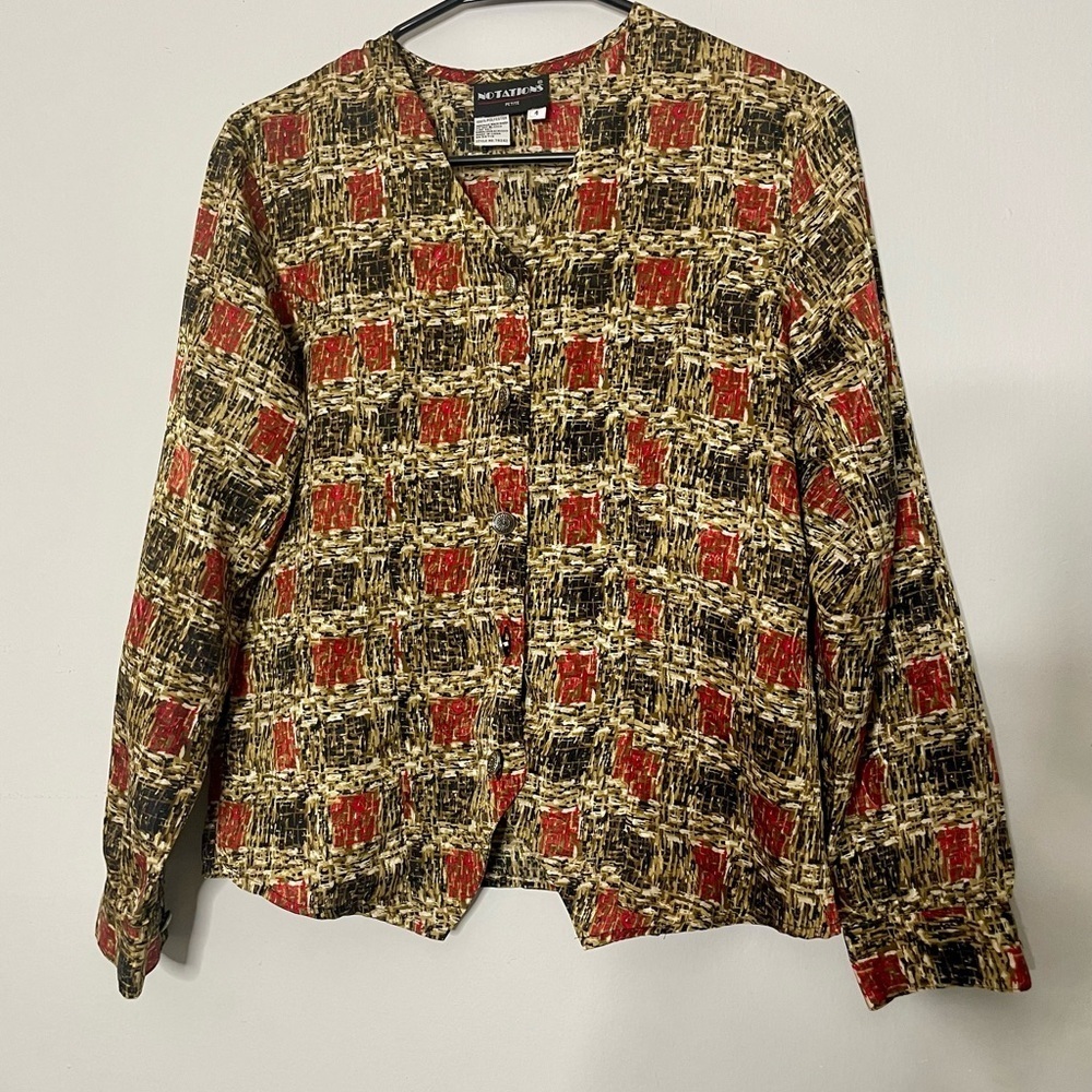 VTG Notations Petite Women's Red and Black Patterned Blazer
